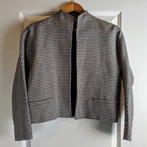 Lauren Ralph Lauren B&W Linen Houndstooth Dolman Sleeve Open Jacket